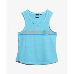 Damski tank top Superdry. Niebieskie topy Superdry, bez wzorów, bez kołnierzyka, bez ramiączek. Za 125.80 zł.