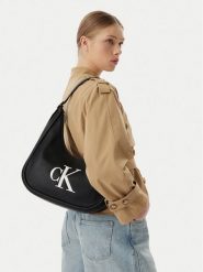 Calvin Klein Torebka Bold Ck Crescent LV04F3427G Czarny. Czarne torebki klasyczne Calvin Klein, bez wzorów, ze skóry, bez dodatków. Za 529.99 zł.