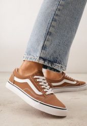 Brązowe Tenisówki Trampki z Niską Cholewką Ozdobione Geometrycznym Wzorem Wioressa. Brązowe trampki Renee, bez wzorów, z jeansu, sportowe, przed kostkę, bez zapięcia. Za 79.99 zł.