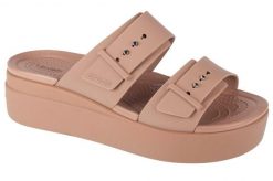 Klapki damskie Crocs Brooklyn Low Wedge. Brązowe klapki Crocs, bez wzorów, z materiału, bez obcasa, na koturnie, bez zapięcia. Za 255.15 zł.