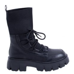 PA1 Botki z elastyczną cholewką Thicke Black czarne. Czarne botki PA1, bez wzorów, z materiału, militarne, bez obcasa, bez zapięcia. Za 125.62 zł.