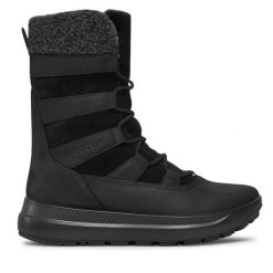 Botki ECCO. Czarne botki ECCO, bez wzorów, bez obcasa, na płaskiej podeszwie, bez zapięcia. Za 729.99 zł.