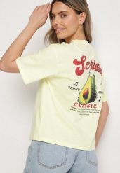 Żółty T-shirt z Bawełną i Motywem Awokado Addixa. Żółte t-shirty Born2be, m, bez wzorów, z bawełny, klasyczne, bez kołnierzyka, bez ramiączek. W wyprzedaży za 72.24 zł.