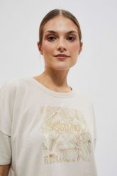 Bluza z nadrukiem piaskowa. Bluzy MOODO, s, bez wzorów, z bawełny, bez kaptura. W wyprzedaży za 23.99 zł.