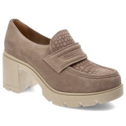 Beżowe Półbuty Lemar Wygodne Skórzane Buty. Brązowe półbuty wsuwane Lemar, bez wzorów, biznesowe, bez obcasa, na obcasie. Za 280.99 zł.