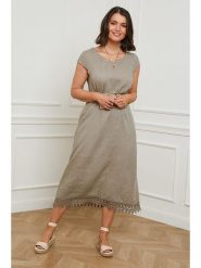Curvy Lady Lniana sukienka w kolorze szarobrązowym rozmiar: 44/46. Brązowe sukienki Curvy Lady, na co dzień, bez wzorów, z koronki, klasyczne, bez kołnierzyka, bez ramiączek, maxi, proste. Za 141.19 zł.