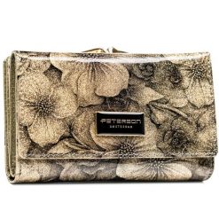 Portfel damski Peterson PTN PS108-FDS złoty. Żółte portfele Peterson, z aplikacjami, ze skóry. Za 109.99 zł.
