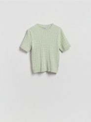 Sweter ze strukturalnym splotem - jasnozielony. Zielone swetry Reserved, l, bez wzorów, z dzianiny, bez ramiączek. Za 89.99 zł.
