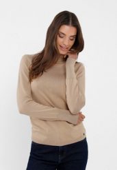 Gładki golf S-JULI. Brązowe swetry Volcano, plus size, bez wzorów, z dzianiny, eleganckie, plus size, bez ramiączek. Za 129.99 zł.