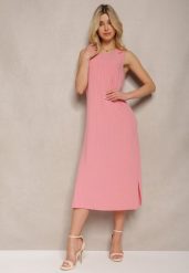 Różowa Sukienka o Pudełkowym Fasonie bez Rękawów z Rozcięciami Obilira. Czerwone sukienki Renee, l, bez wzorów, eleganckie, bez kołnierzyka, bez ramiączek, midi. W wyprzedaży za 43.99 zł.