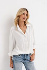 KOSZULA SHARON BIAŁA L - Flawless. Białe koszule Flawless, l, bez wzorów, z jedwabiu, biznesowe, bez kołnierzyka, bez ramiączek. Za 359.00 zł.