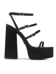 Steve Madden Sandały Elavator SM11002313-486 Czarny. Czarne sandały Steve Madden, bez wzorów, z materiału, bez obcasa, na słupku, bez zapięcia. Za 349.99 zł.