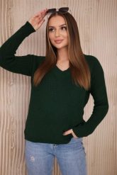 Sweter z dekoltem V ciemny zielony. Zielone swetry KESI, l, bez wzorów, z wełny, plus size, bez ramiączek. Za 139.05 zł.