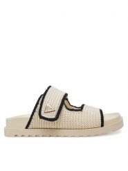 Guess Klapki FLJFDN FAB19 Beżowy. Brązowe klapki Guess, z aplikacjami, ze skóry, bez obcasa, bez zapięcia. Za 599.99 zł.