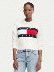 Tommy Jeans Sweter Flag DW0DW22930 Biały Regular Fit. Białe swetry Tommy Jeans, s, bez wzorów, z bawełny, bez ramiączek. Za 409.99 zł.