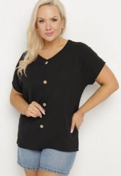 Czarna Bluzka Ozdobiona Guziczkami z Przodu Mepiana. Czarne bluzki Born2be, xl, bez wzorów, z jeansu, eleganckie, bez kołnierzyka, bez ramiączek. Za 69.99 zł.