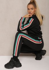Czarny Komplet Dresowy z Kolorowym Lampasem Bluza z Kapturem i Spodnie Joggery Nevarielles. Czarne bluzy Renee, l, bez wzorów, z dresówki, sportowe, bez ramiączek, z kapturem. W wyprzedaży za 91.99 zł.