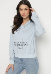 Jasnoniebieska Casualowa Bluza z Kapturem i Kieszonką Zelotia. Niebieskie bluzy Born2be, l, bez wzorów, z jeansu, casualowe, bez ramiączek, z kapturem. W wyprzedaży za 55.24 zł.