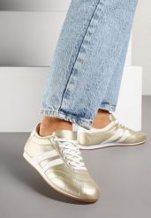 Złoto-Białe Sneakersy Typu Tenisówki z Paseczkami Liantina. Żółte trampki Renee, bez wzorów, z jeansu, eleganckie, bez zapięcia. W wyprzedaży za 67.99 zł.
