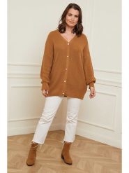 Curvy Lady Kardigan w kolorze jasnobrązowym rozmiar: 44/46. Brązowe swetry Curvy Lady, bez wzorów, klasyczne, bez ramiączek. Za 133.25 zł.