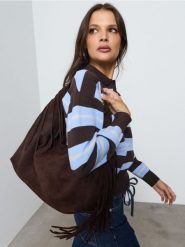 Sweter w poziome pasy, z wiskozą - dark grey jeans. Szare swetry Sinsay, l, bez wzorów, z jeansu, bez ramiączek. Za 59.99 zł.