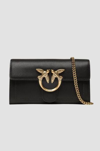 PINKO Czarny torebka Love One Wallet C Vitello AW25. Czarne kopertówki Pinko, bez wzorów, ze skóry, eleganckie, bez dodatków. W wyprzedaży za 989.99 zł.