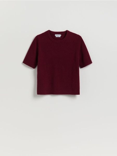 Wełniany sweter - bordowy. Czerwone swetry Reserved, l, bez wzorów, z wełny, bez ramiączek. Za 159.99 zł.