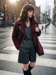 Kurtka ramoneska bouclé - bordowy. Czerwone kurtki Sinsay, l, bez wzorów, bez kaptura. Za 119.99 zł.