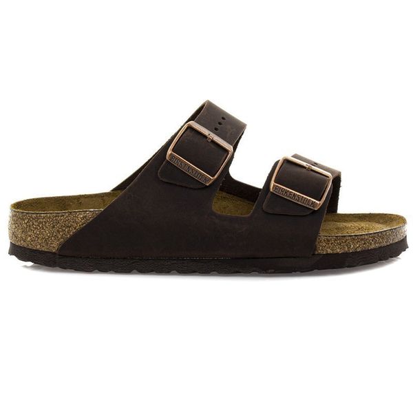 Birkenstock Arizona SFB LEOI Habana Klapki damskie. Brązowe klapki Birkenstock, bez wzorów, z nubiku, klasyczne, z otwartym noskiem, bez obcasa, bez zapięcia. Za 489.99 zł.