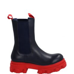 GRANATOWE BOTKI 10529XA NAVY-RED. Czerwone botki Venezia, bez wzorów, ze skóry, bez obcasa, bez zapięcia. Za 269.00 zł.