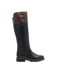 Remonte Oficerki R6581-02 Czarny. Czarne kozaki Remonte, bez wzorów, ze skóry, bez obcasa, na płaskiej podeszwie, bez zapięcia. Za 479.00 zł.