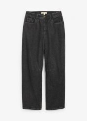 Jeansy typu barrel, mid waist. Niebieskie jeansy bonprix, bez wzorów, z jeansu. Za 154.99 zł.