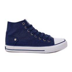 Damskie Wysokie Trampki Big Star DD274333 Granatowe niebieskie. Niebieskie trampki bez wzorów, z materiału, retro, bez zapięcia. Za 180.71 zł.