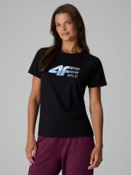 4F T-shirt regular z nadrukiem damski - czarny XXL. Czarne t-shirty sportowe 4f, m, bez wzorów, z bawełny, bez ramiączek, trekkingowe. Za 69.99 zł.