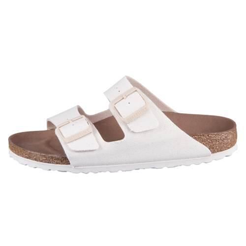 Klapki damskie Birkenstock Arizona. Białe klapki Birkenstock, bez wzorów, z materiału, bez obcasa, bez zapięcia. Za 524.00 zł.