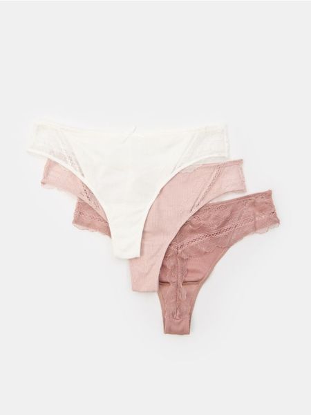 Stringi typu tanga 3 pack - wielobarwny. Czerwone stringi Sinsay, bez wzorów. W wyprzedaży za 12.99 zł.