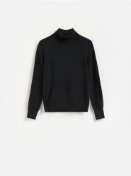 Golf z wełny merino - czarny. Czarne swetry Reserved, l, bez wzorów, z wełny, bez ramiączek. Za 229.99 zł.
