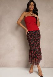 Czarno-Czerwona Dopasowana Spódnica z Ozdobną Falbaną Efravaria. Czarne spódnice Renee, na co dzień, m, bez wzorów, eleganckie, midi, dopasowane. W wyprzedaży za 75.99 zł.