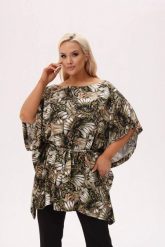 Wiskozowa tunika Soraya z egzotycznym motywem i regulacją w talii PLUS SIZE XXL OVERSIZE. Tuniki Moda Size Plus Iwanek, l, bez wzorów, z satyny, eleganckie, bez kołnierzyka, bez ramiączek. W wyprzedaży za 169.90 zł.