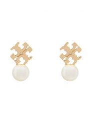 Tory Burch Kolczyki LOGO AND PEARL STUD EARRINGS 184421 Złoty. Żółte kolczyki Tory Burch, ze stali. Za 544.99 zł.