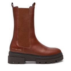 Sztyblety Tommy Hilfiger. Brązowe botki Tommy Hilfiger, bez wzorów, bez obcasa, na płaskiej podeszwie, bez zapięcia. Za 379.99 zł.