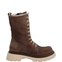 SZNUROWANE BOTKI 0010700S MINK. Botki Venezia, bez wzorów, ze skóry, bez obcasa, bez zapięcia. Za 179.00 zł.