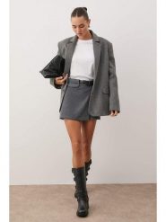 Trendyol Spódnico-spodenki w kolorze szarym rozmiar: 40. Szare spódnice Trendyol, bez wzorów, ze skóry, mini. Za 78.99 zł.