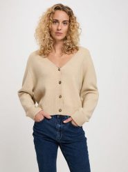 Cross Jeans Kardigan w kolorze beżowym rozmiar: L. Brązowe swetry Cross Jeans, l, bez wzorów, z jeansu, bez ramiączek. Za 115.45 zł.