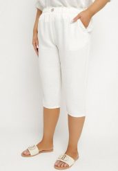 Jasnobeżowe Spodnie z Gumką w Pasie 7/8 Tenimira. Brązowe jeansy Born2be, plus size, bez wzorów, z jeansu, eleganckie. Za 69.99 zł.
