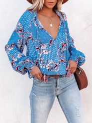 Milan Kiss Bluzka w kolorze niebieskim ze wzorem rozmiar: L. Niebieskie bluzki Milan Kiss, l, bez wzorów, bez kołnierzyka, bez ramiączek. Za 167.45 zł.