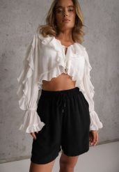 Czarne Szorty Casual High Waist na Lato Bogate w Wiskozę Ismina. Czarne szorty Renee, bez wzorów, z materiału, casualowe. Za 29.99 zł.