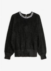 Sweter z aplikacją z perełek. Czarne swetry bonprix, z aplikacjami, bez ramiączek. Za 149.99 zł.