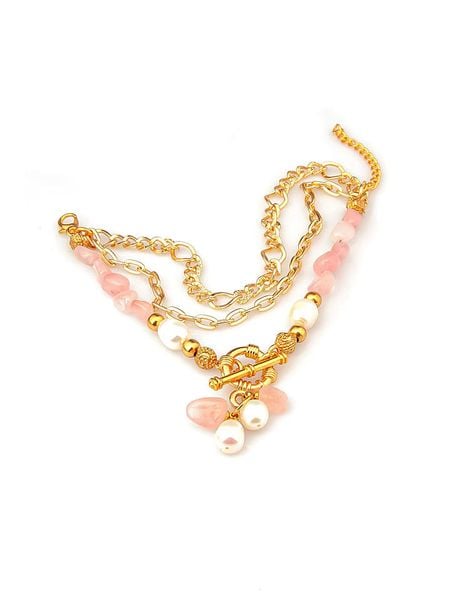 L'Atelier de Gaia Pozłacana bransoletka z kwarcami i perłami rozmiar: onesize. Białe bransoletki L'Atelier de Gaia, z kwarcem, pozłacane. Za 70.24 zł.