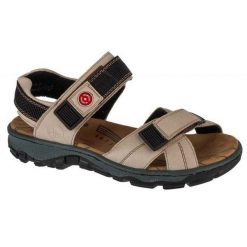 Sandały Damskie Z Kontrastowymi Detalami. Niebieskie sandały Rieker, bez wzorów, z gumy, bez obcasa, na obcasie, bez zapięcia. Za 357.99 zł.